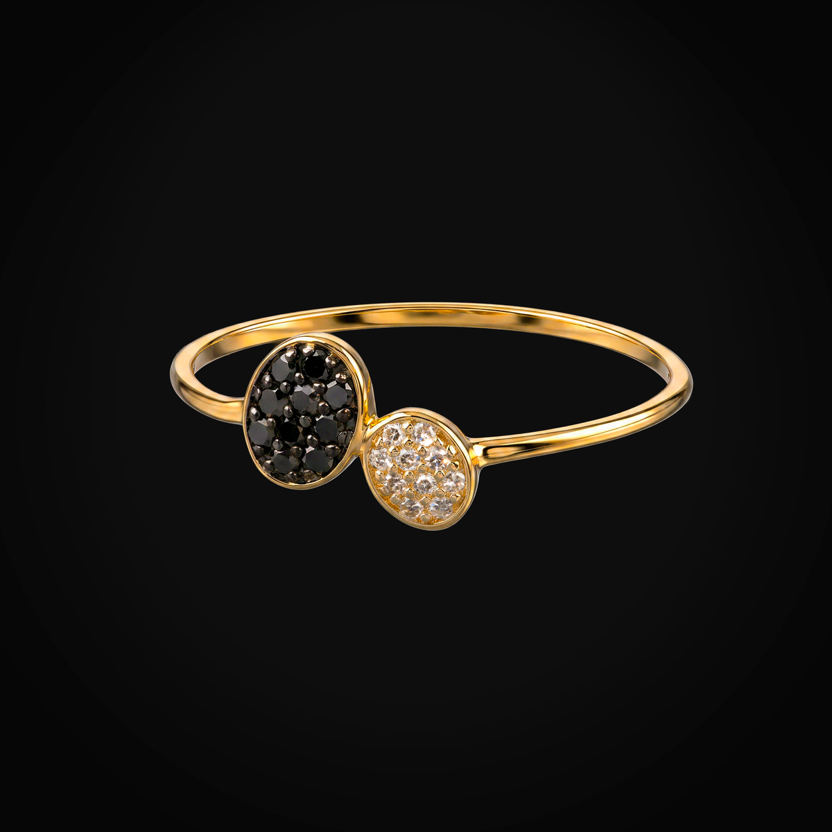 14k 2-drop yellow gold ring with brilliant-cut mined diamonds + Case