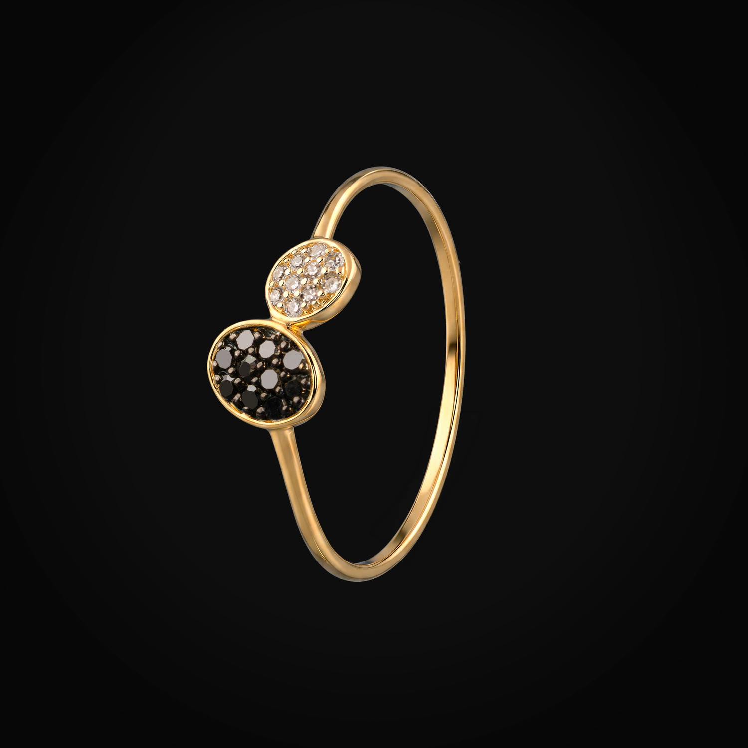 14k 2-drop yellow gold ring with brilliant-cut mined diamonds + Case