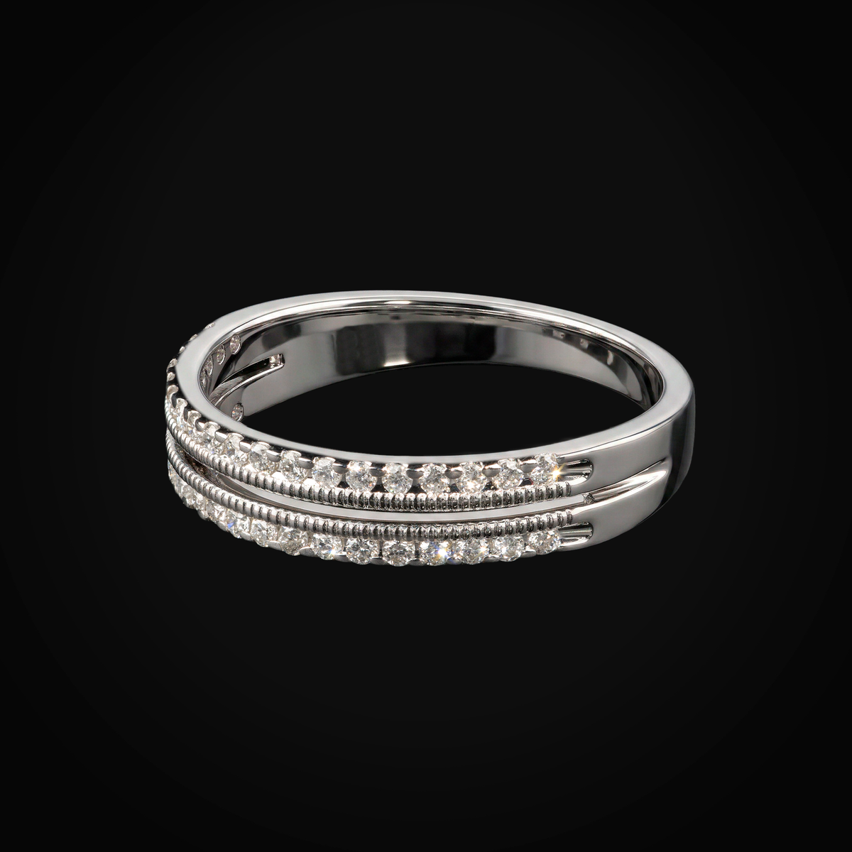14k white gold 2-row ring with brilliant-cut mined diamonds + Case