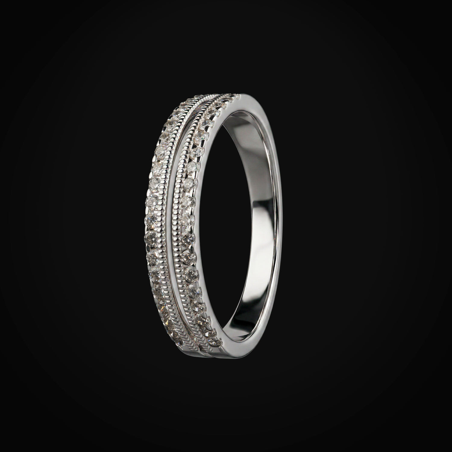 14k white gold 2-row ring with brilliant-cut mined diamonds + Case