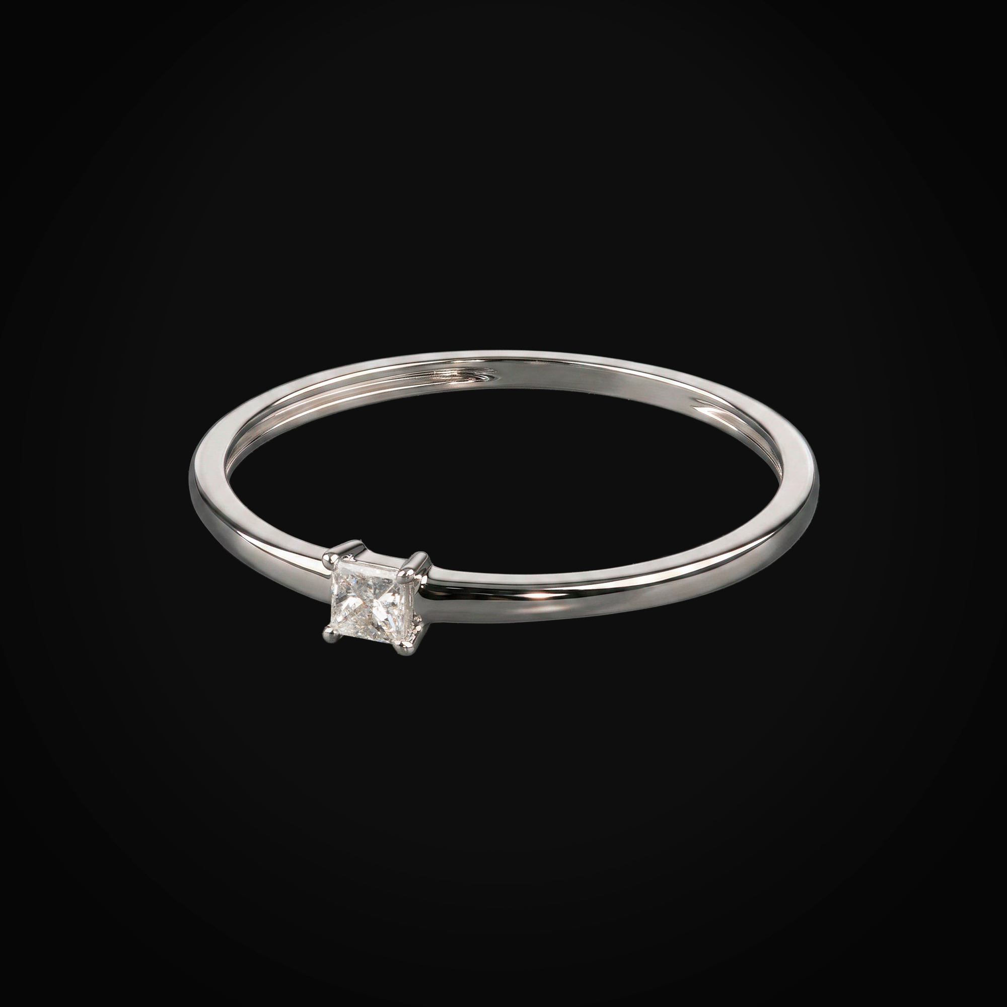Anillo 14k solitario oro blanco con diamantes de mina corte princess + Estuche