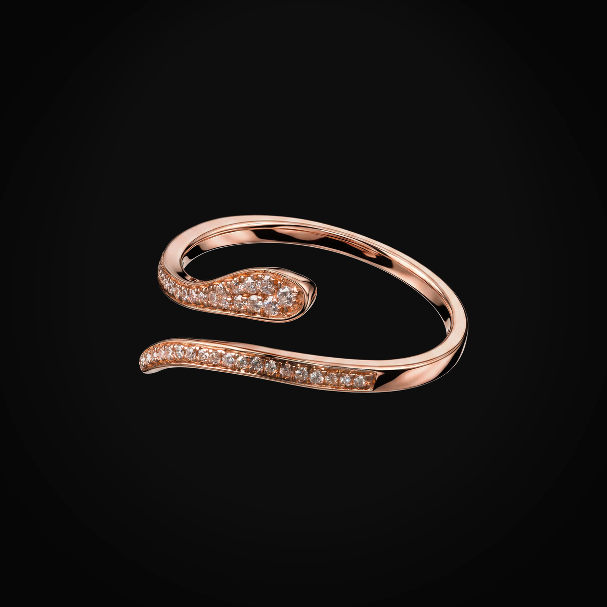 14k rose gold full ice snake ring with brilliant cut mined diamonds + Case