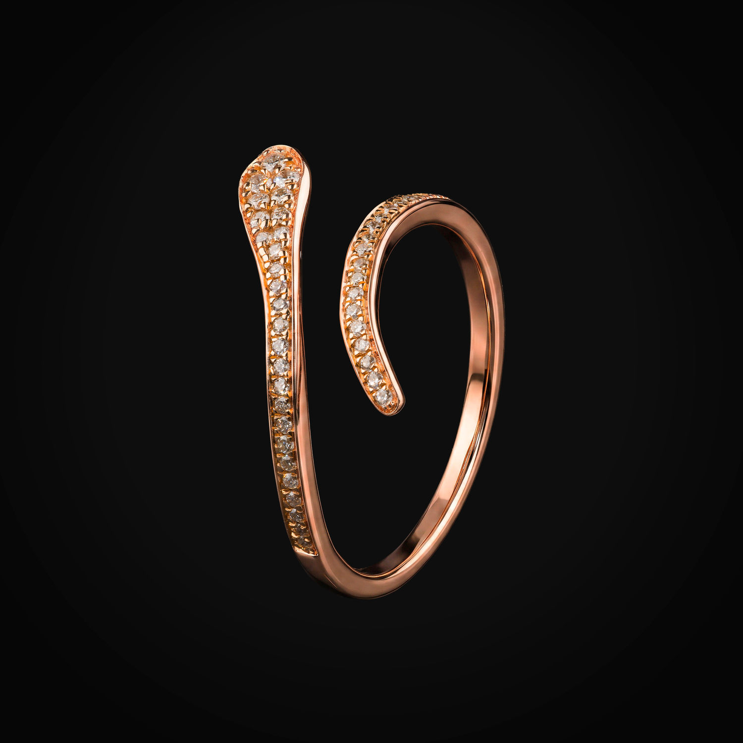14k rose gold full ice snake ring with brilliant cut mined diamonds + Case