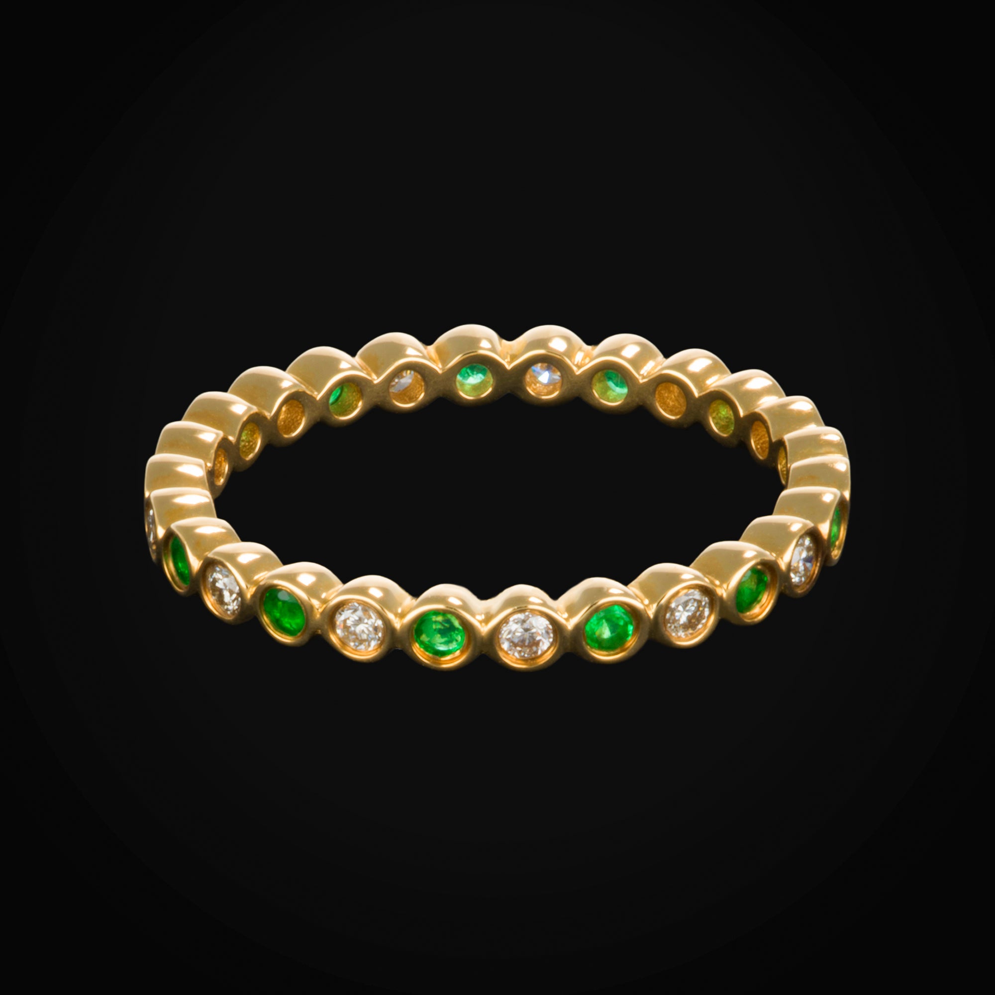 Anillo Churumbela Diamantes y Esmeraldas oro amarillo 14k + Estuche