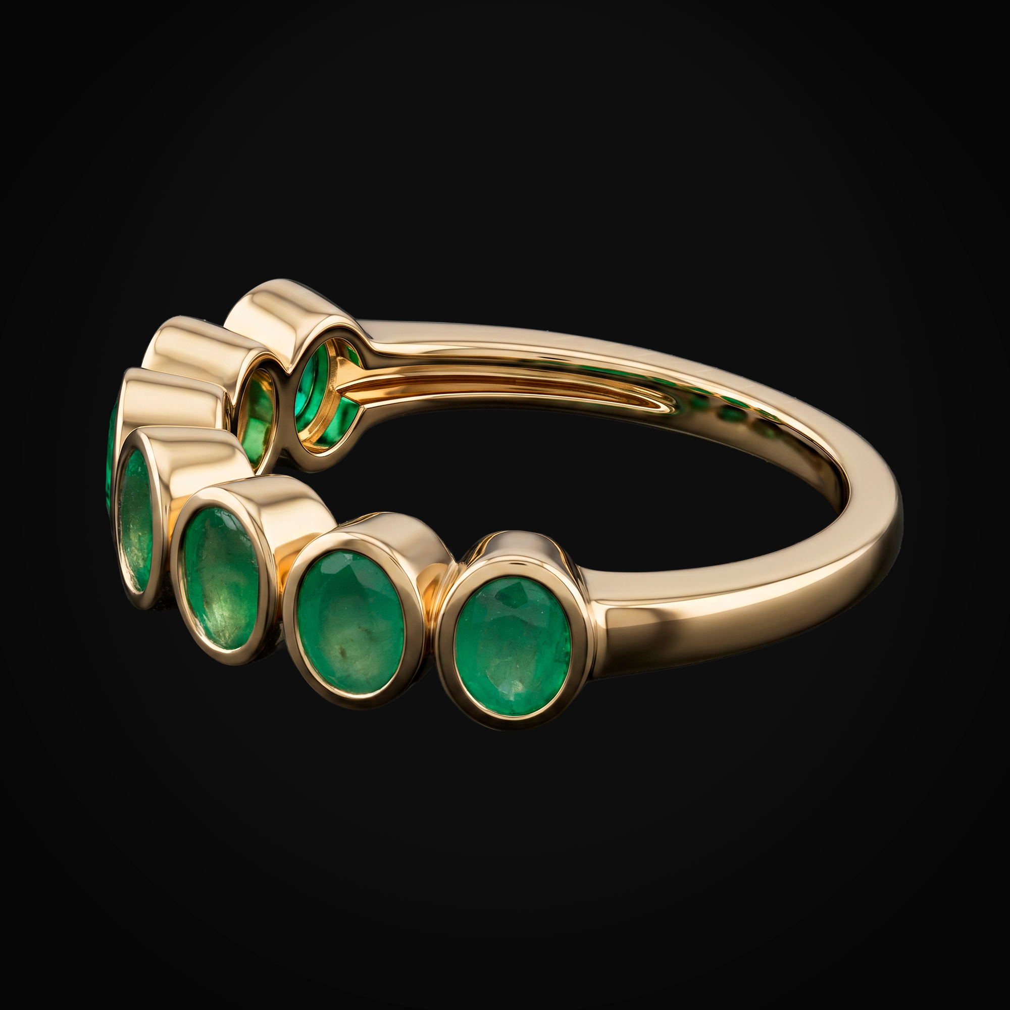 Anillo 14k Media Churumbela Esmeraldas Oro Amarillo + Estuche