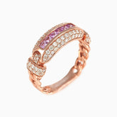 Anillo Eslabón entrelazado Oro Rosa 14k con Diamantes & Piedras Centrales Preciosas Color Rosa