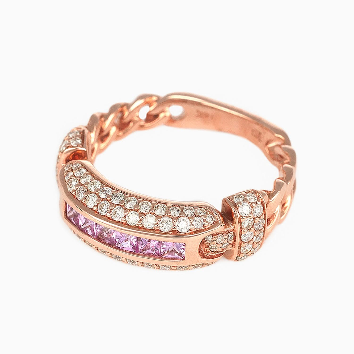 Anillo Eslabón entrelazado Oro Rosa 14k con Diamantes & Piedras Centrales Preciosas Color Rosa