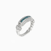 Anillo Eslabón entrelazado Oro Blanco 14k con Diamantes & Piedras Centrales Preciosas Color Aqua