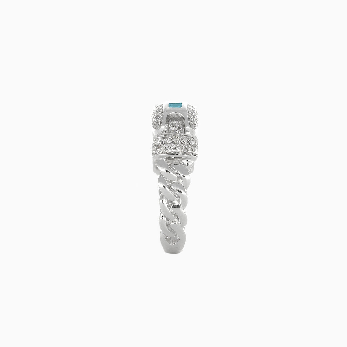 Anillo Eslabón entrelazado Oro Blanco 14k con Diamantes & Piedras Centrales Preciosas Color Aqua