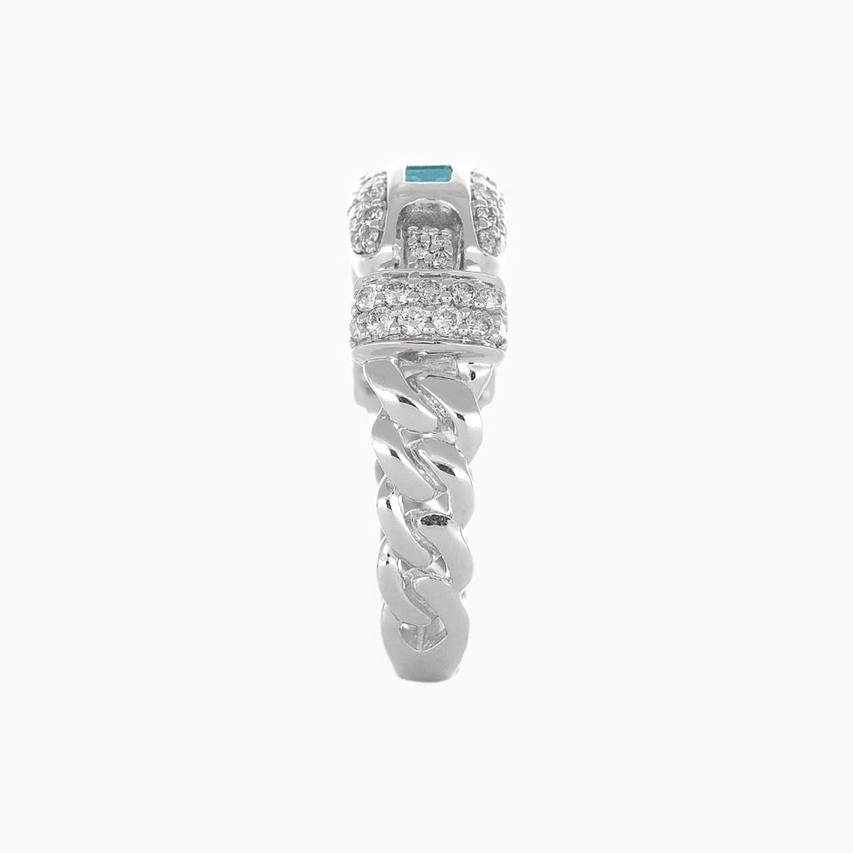 Anillo Eslabón entrelazado Oro Blanco 14k con Diamantes & Piedras Centrales Preciosas Color Aqua