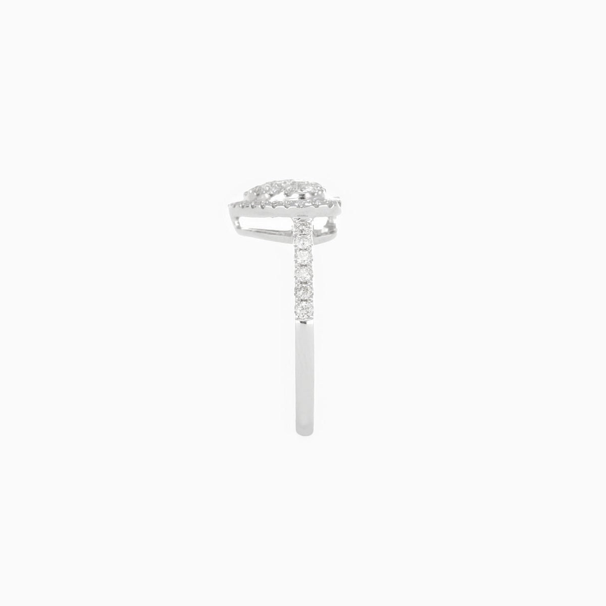 Anillo Doble Corazón Central Oro Blanco 14k con Diamantes