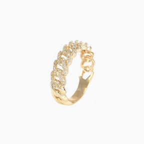Anillo Oro Amarillo 14k Eslabones Entrelazados con Diamantes