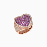 Anillo Corazón Oro Rosa 14k con Diamantes & Piedras Preciosas Color Rosa