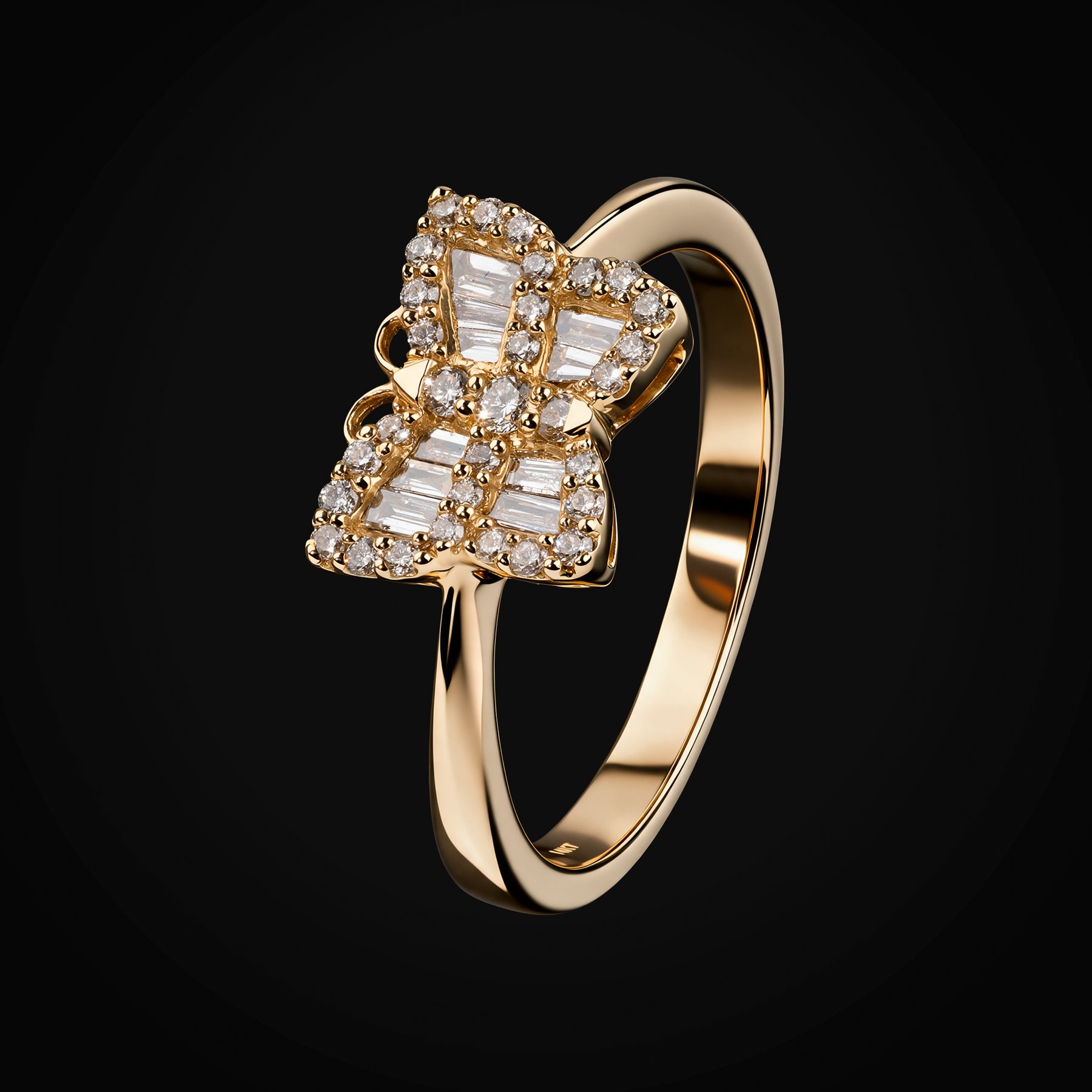 Anillo mariposa Full Ice de oro amarillo 14K con diamantes 0.30 ct + estuche