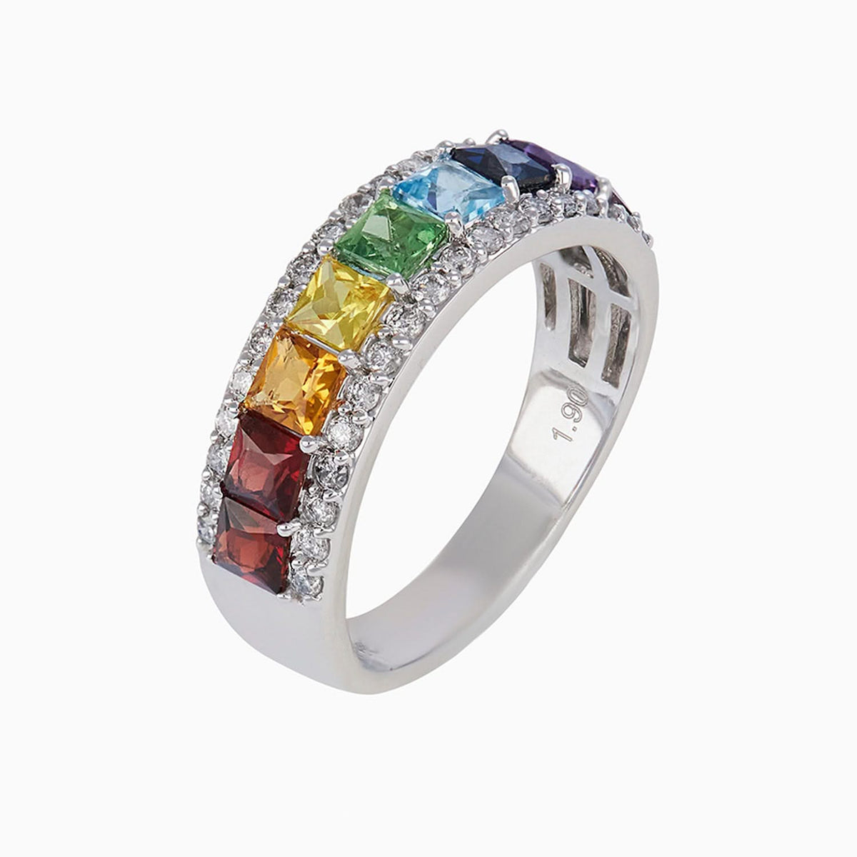 Anillo Oro Blanco 14k Media Churumbela Rainbow con Diamantes