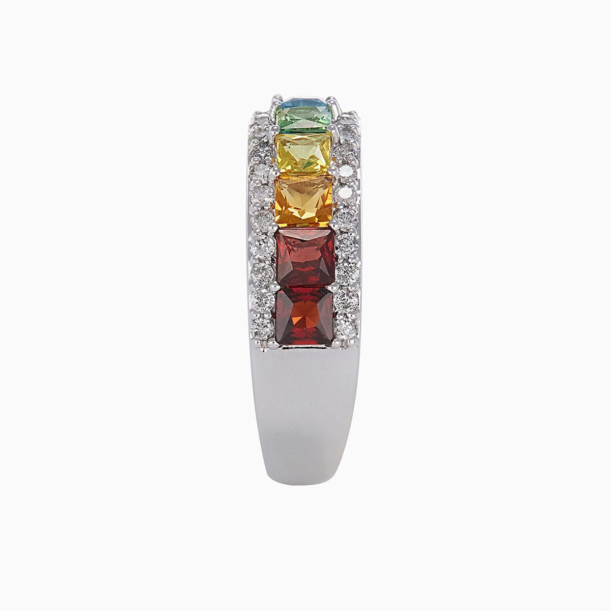 Anillo Oro Blanco 14k Media Churumbela Rainbow con Diamantes