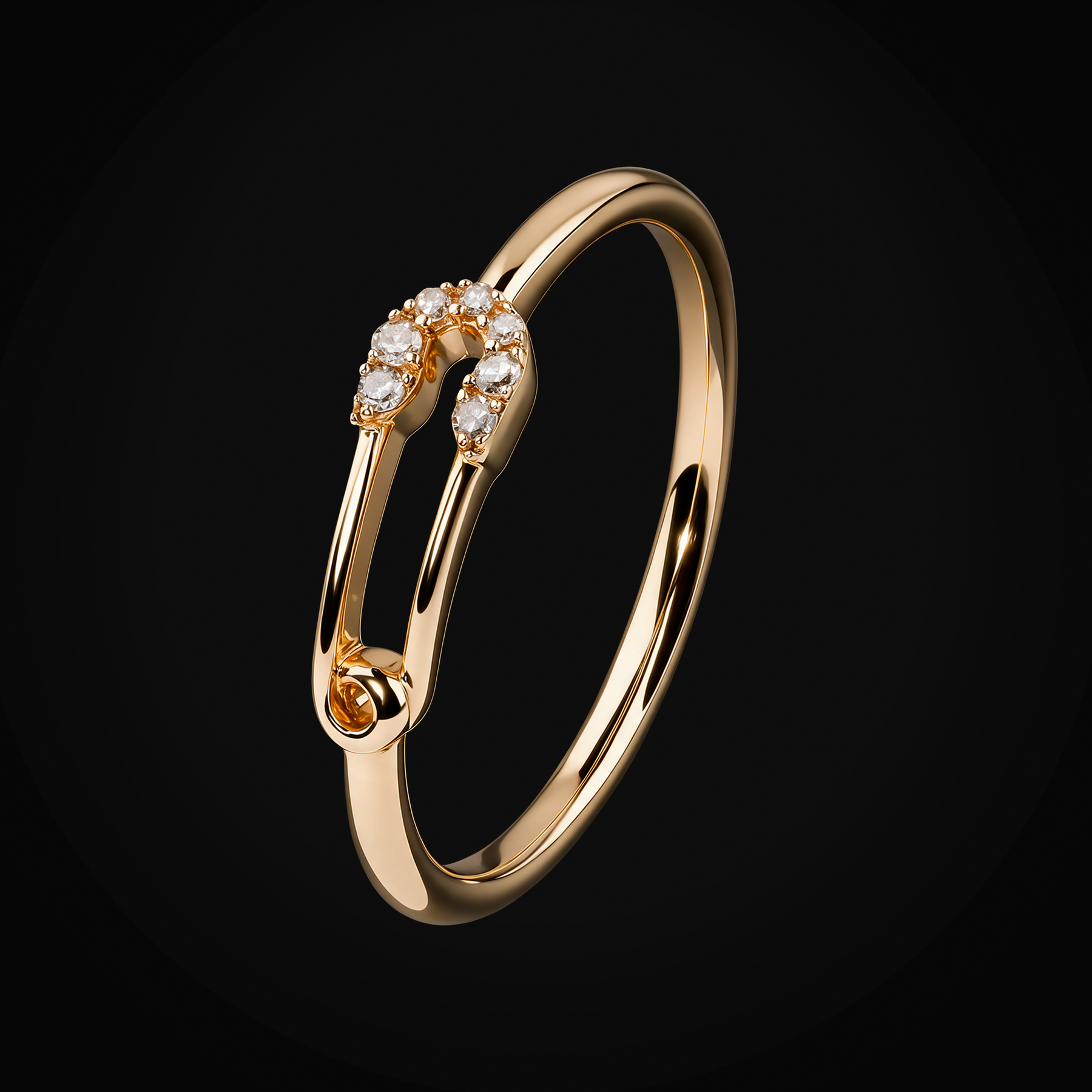 Anillo broche de oro amarillo 14K con diamantes naturales 0.04 ct + estuche