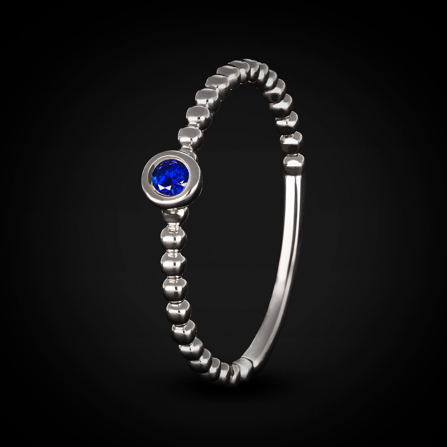 Anillo Solitario Zafiro Azul Central Oro Blanco 14k + Estuche