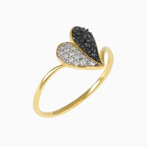 Anillo Corazón Bicolor con Diamantes 14k