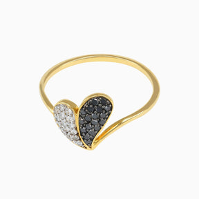 Anillo Corazón Bicolor con Diamantes 14k