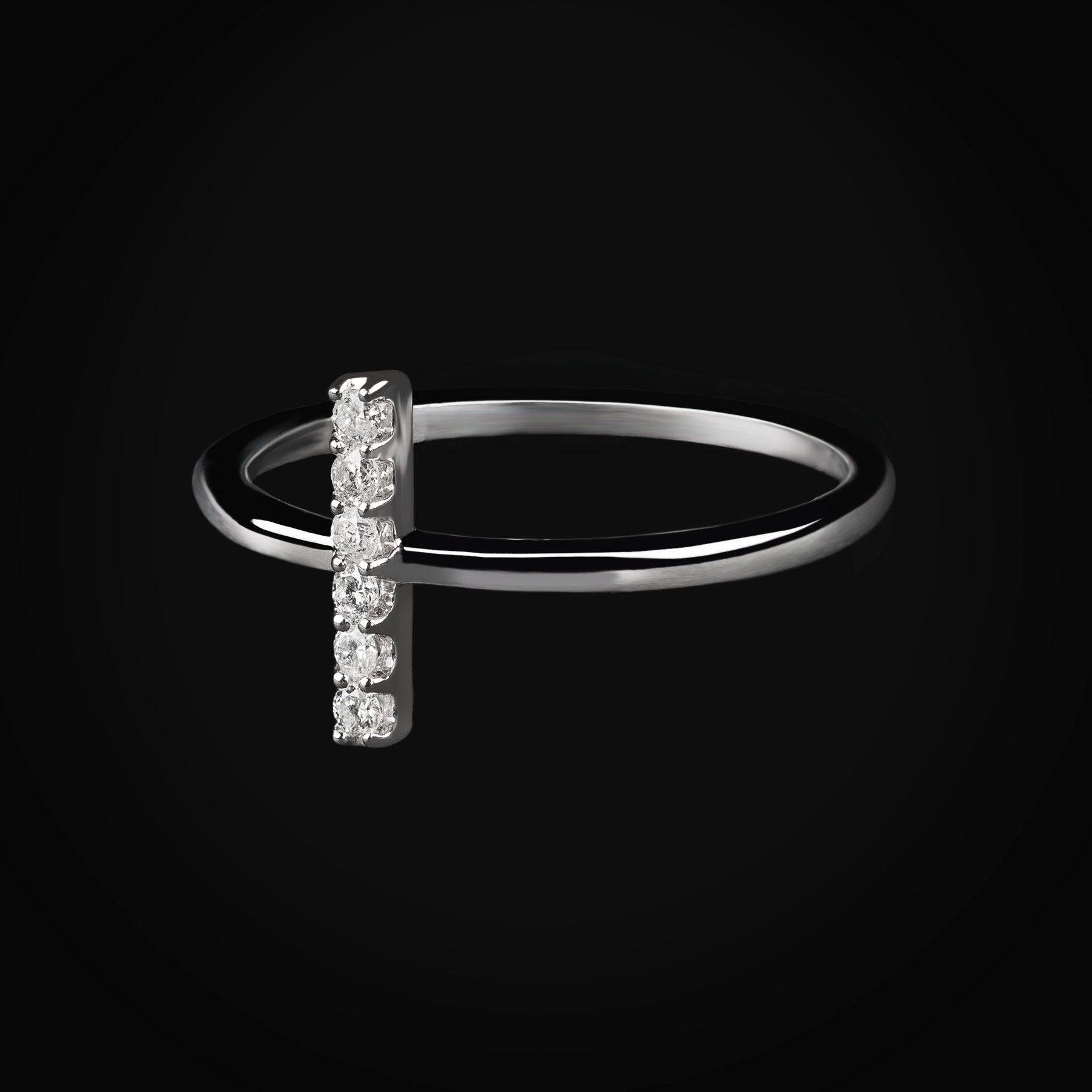 Anillo liso con hilera vertical de diamantes 14k oro blanco con diamantes de mina corte brillante + Estuche