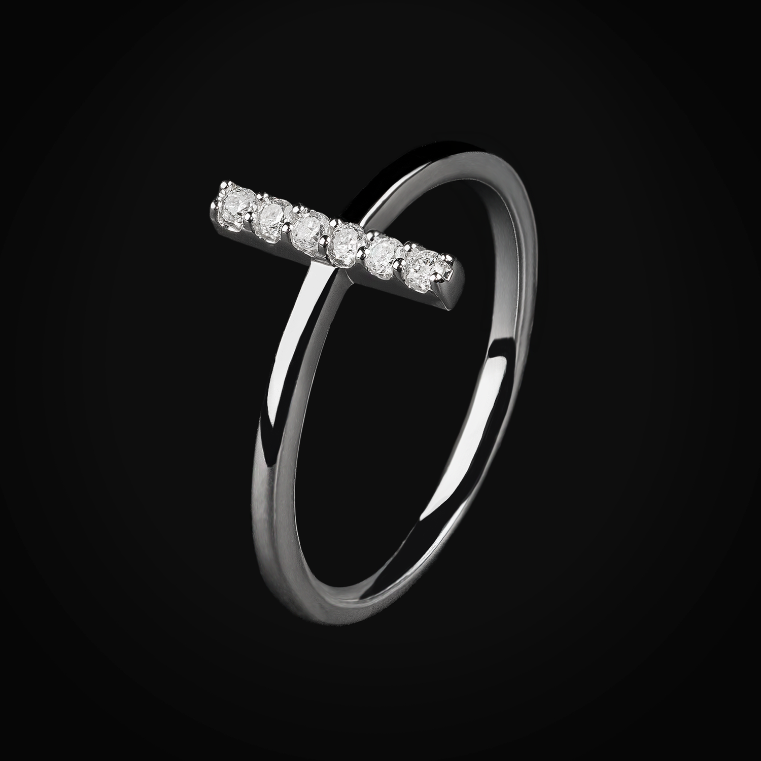 Anillo liso con hilera vertical de diamantes 14k oro blanco con diamantes de mina corte brillante + Estuche
