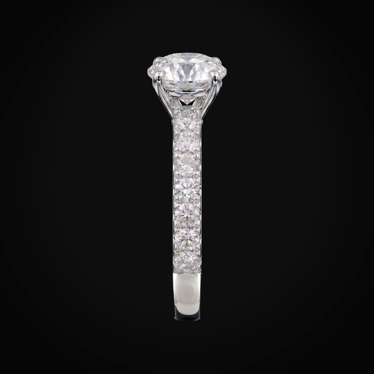 Anillo 14k Con Diamante Central Laterales Full Ice Oro Blanco + Estuche