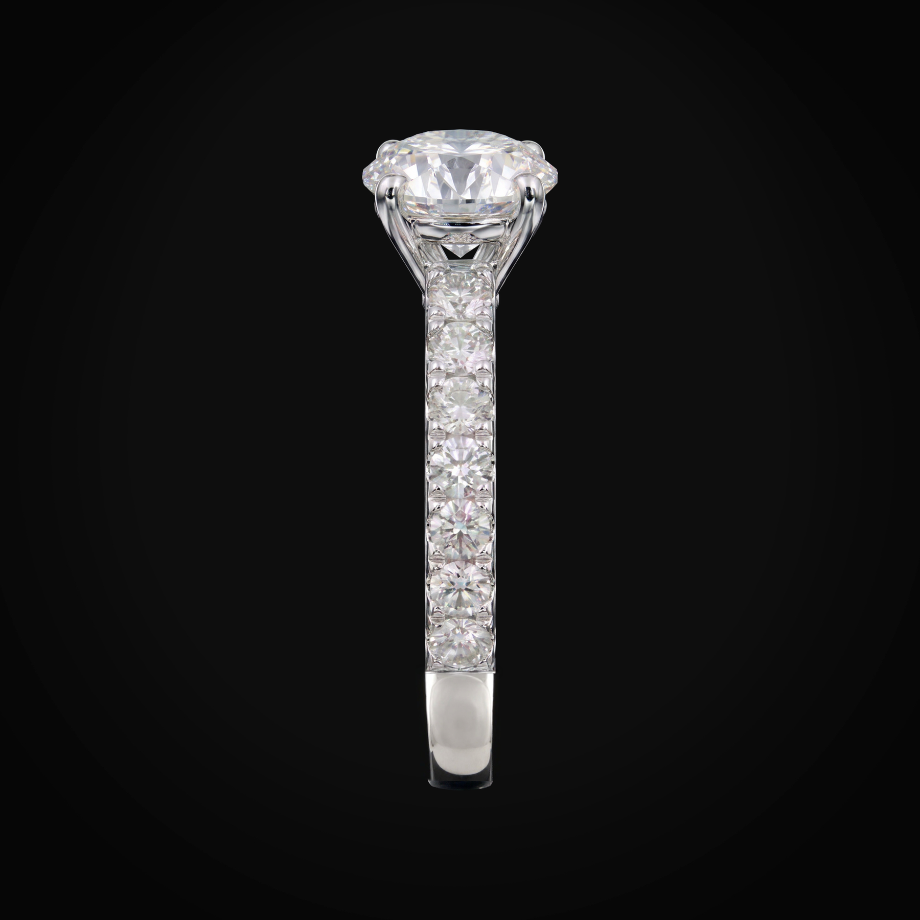 Anillo 14k Con Diamante Central Laterales Full Ice Oro Blanco + Estuche
