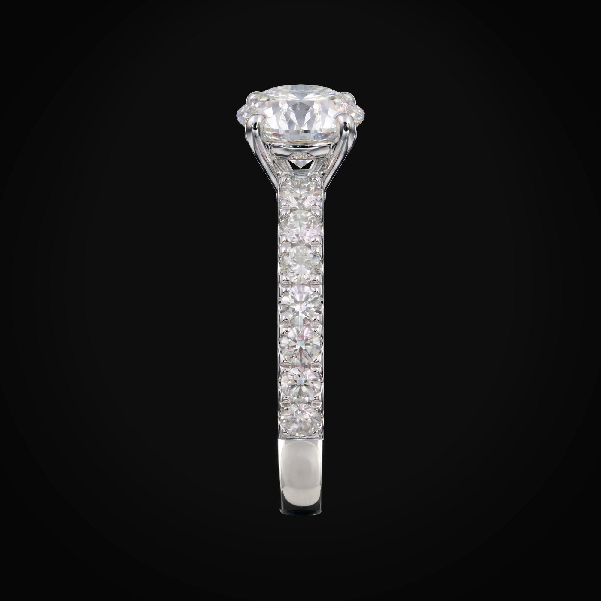Anillo 14k Con Diamante Central Laterales Full Ice Oro Blanco + Estuche