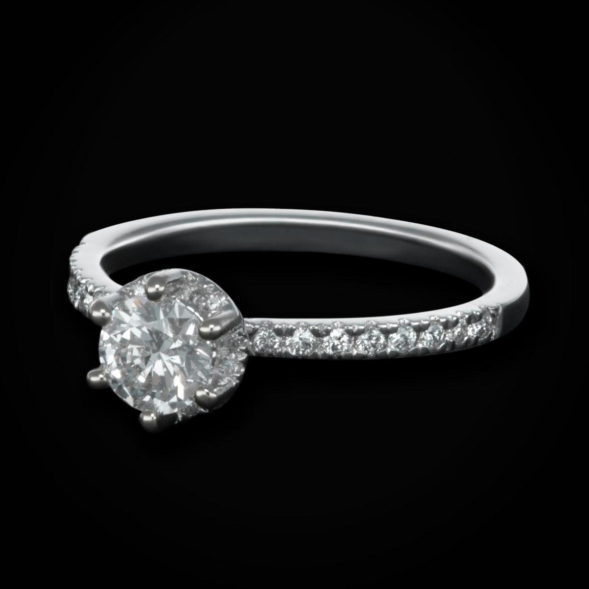 Anillo de Compromiso 6 Picos Oro Blanco Laterales Full Ice + Estuche