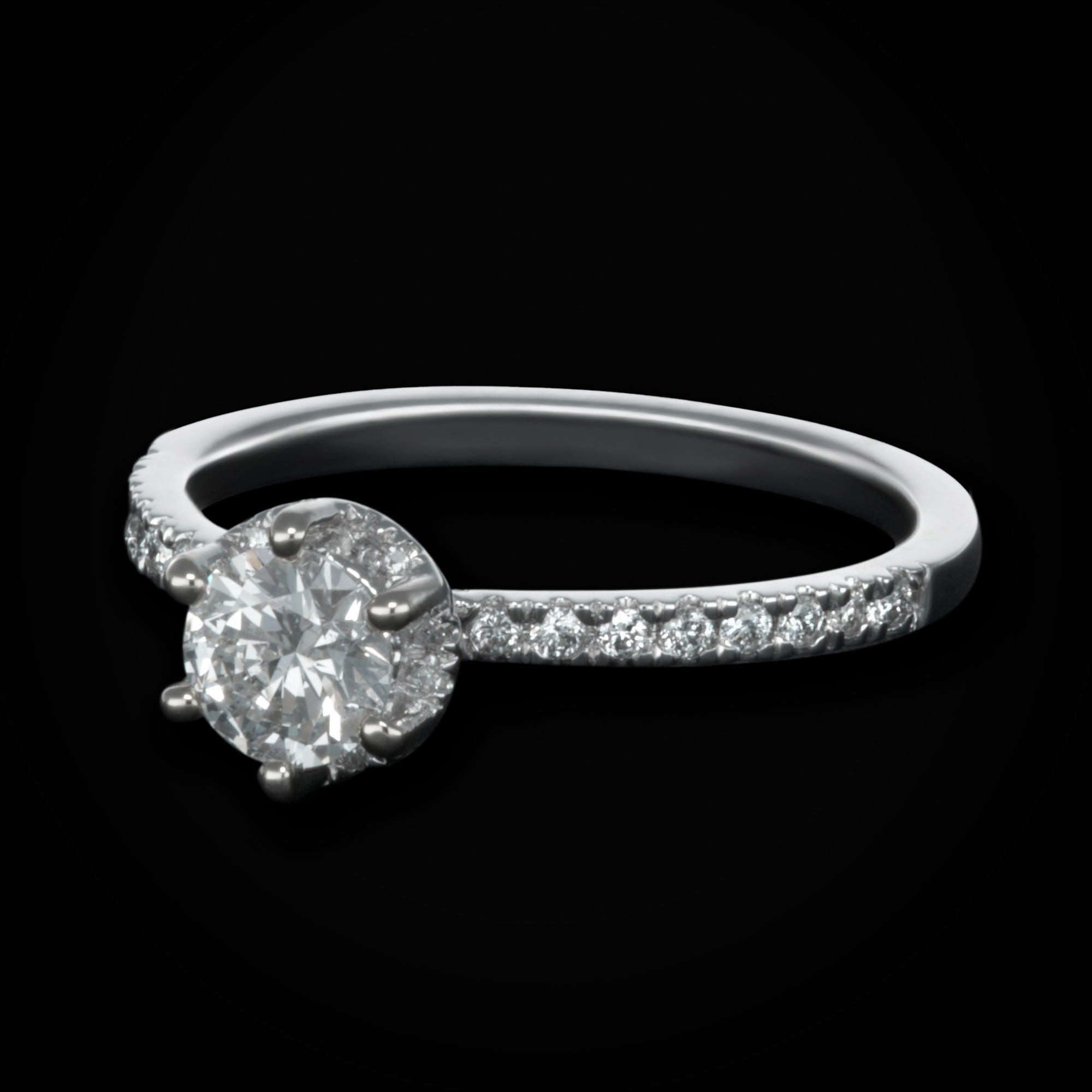 Anillo de Compromiso 6 Picos Oro Blanco Laterales Full Ice + Estuche