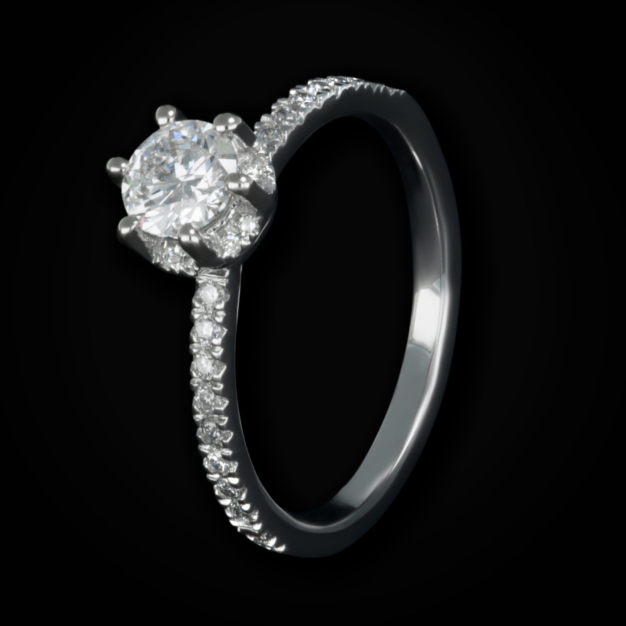 Anillo de Compromiso 6 Picos Oro Blanco Laterales Full Ice + Estuche