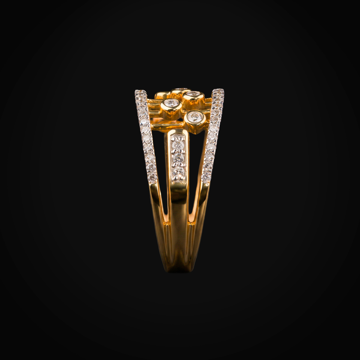 14k 7-bezel full ice yellow gold ring 0.42 brilliant-cut mine diamonds + Case