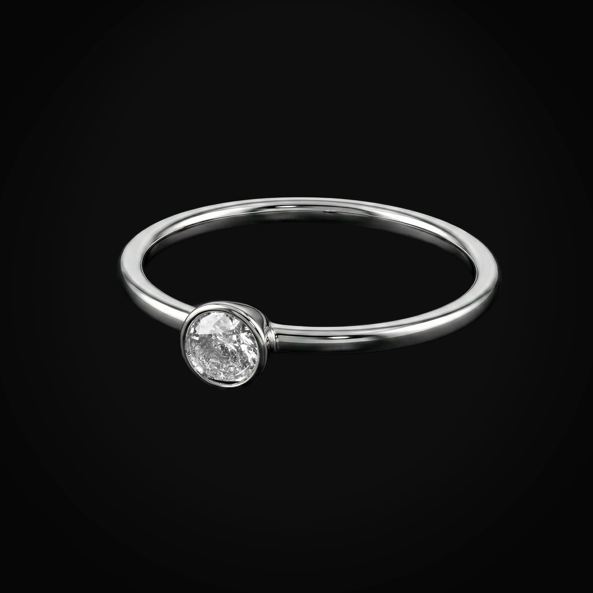 14k white gold solitaire ring with brilliant cut mine diamonds + Box