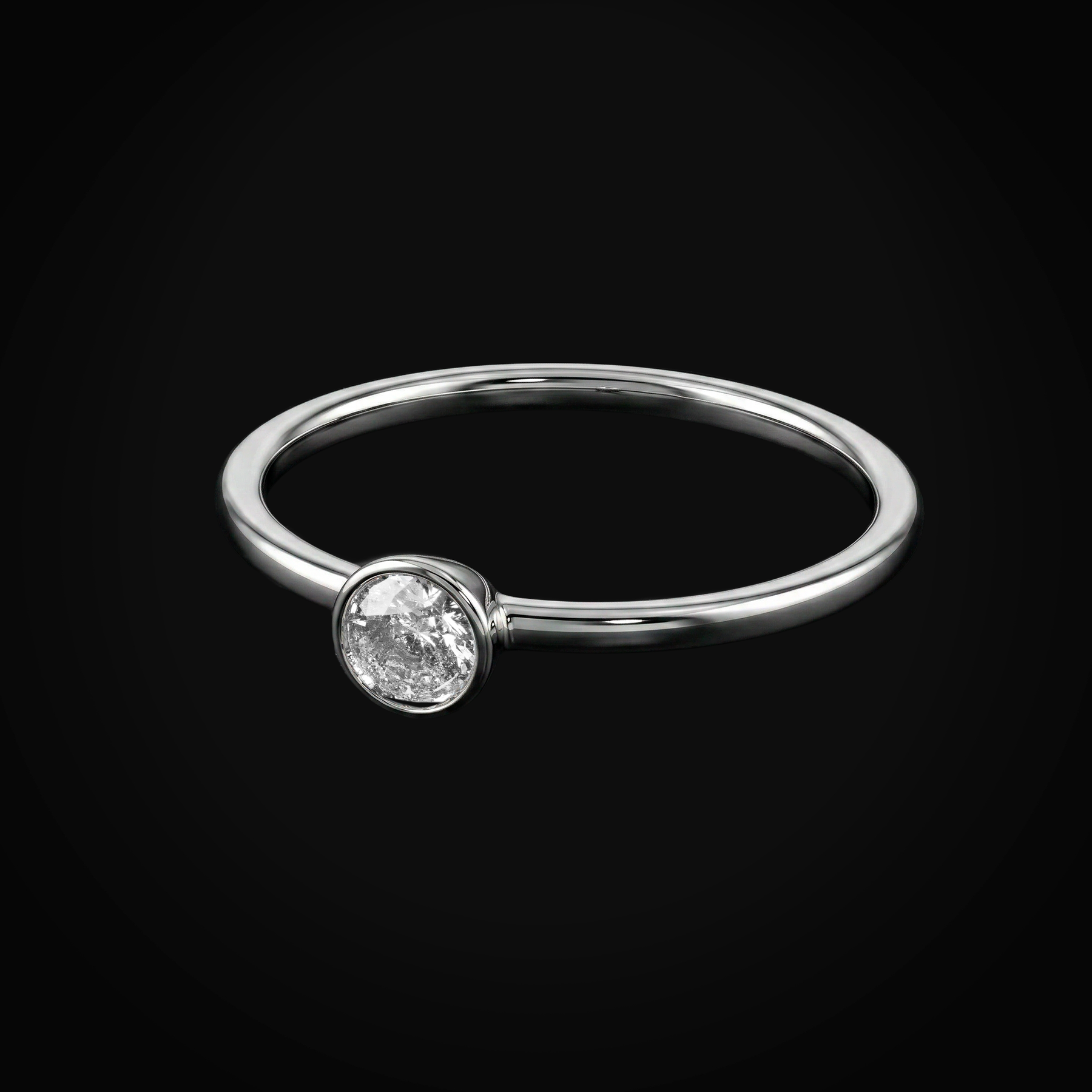 Anillo 14k solitario oro blanco con diamantes de mina corte brillante + Estuche | anillo de oro | Maestros Joyeros