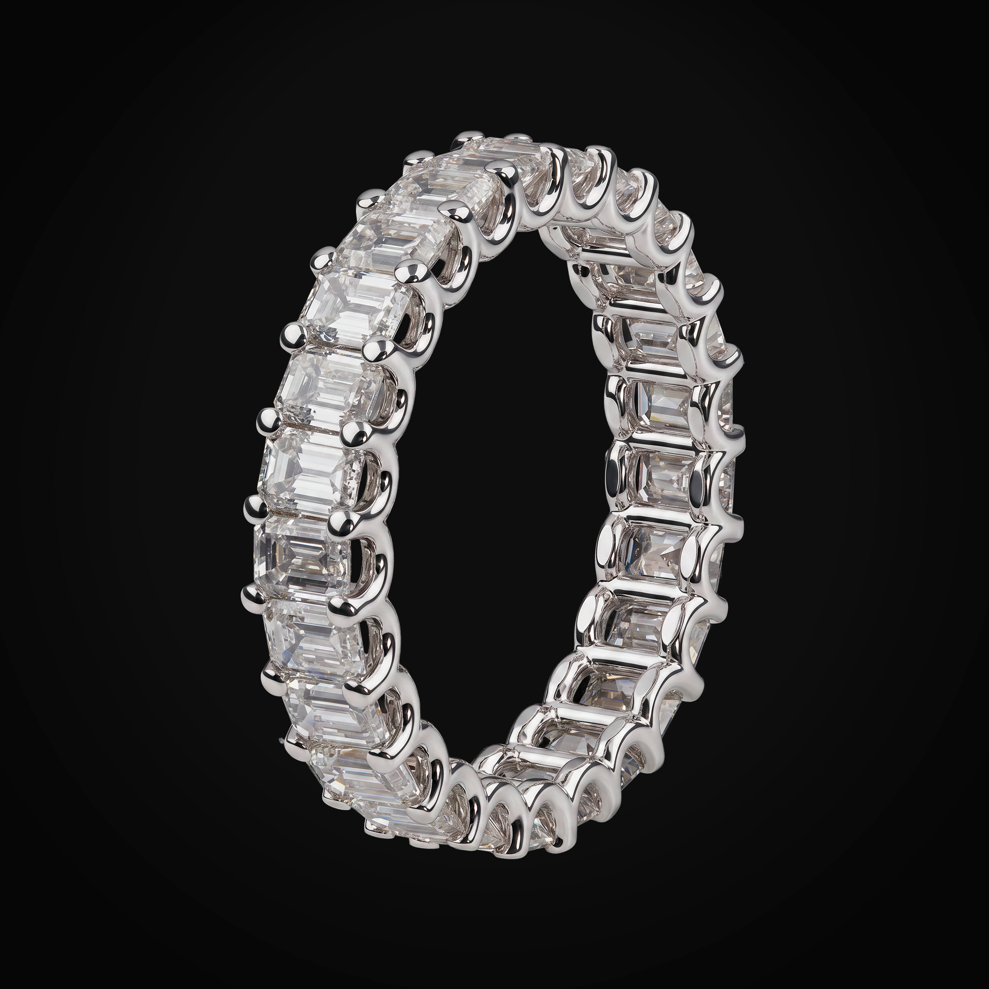 Anillo 14k Churumbela Oro Blanco Diamantes De Mina Corte Esmeralda + Estuche