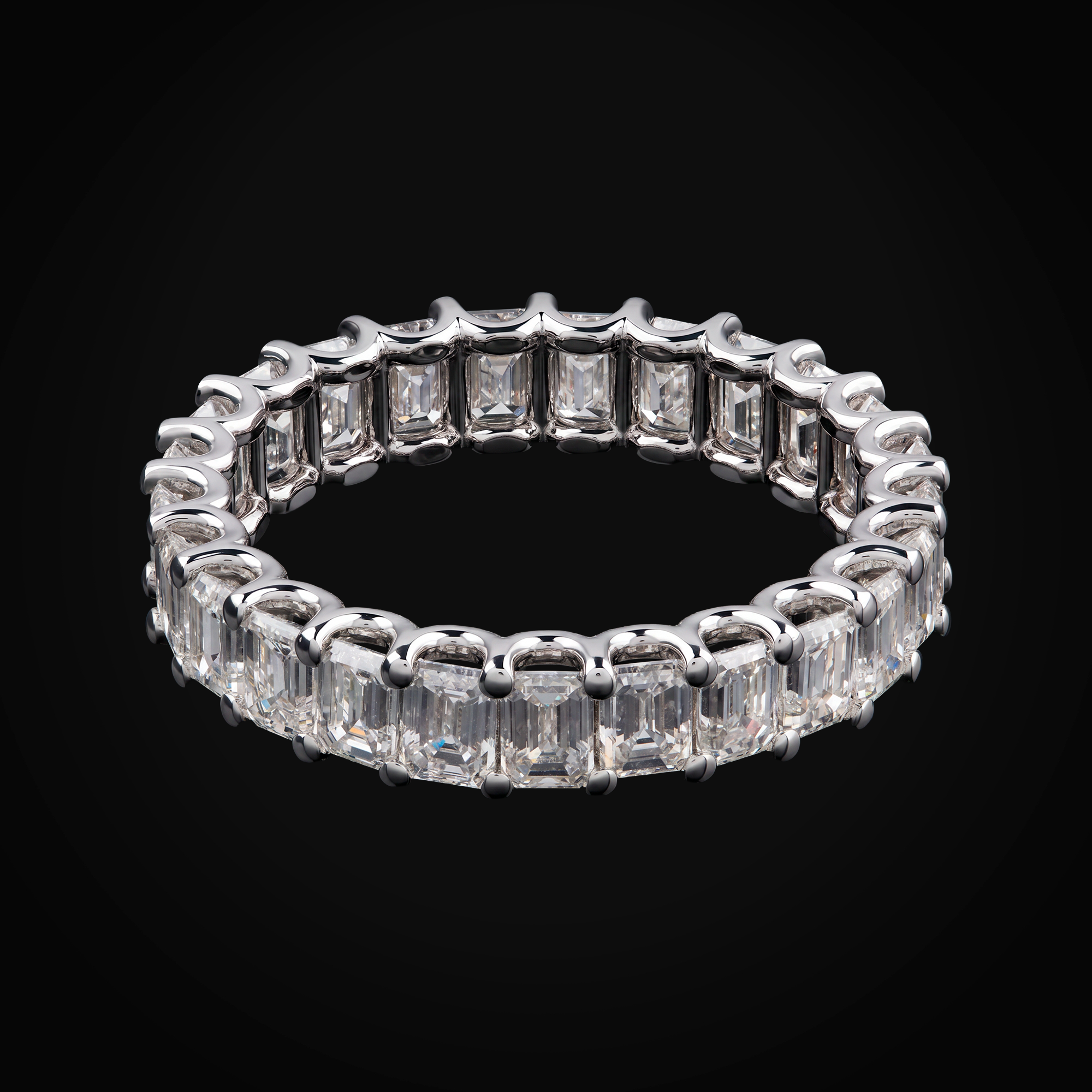 Anillo 14k Churumbela Oro Blanco Diamantes De Mina Corte Esmeralda + Estuche
