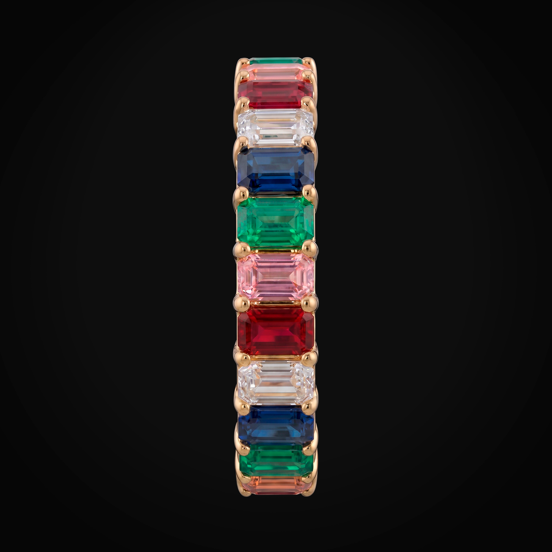 Anillo 14k Churumbela Zafiros Rainbow Oro Amarillo Corte Esmeralda + Estuche