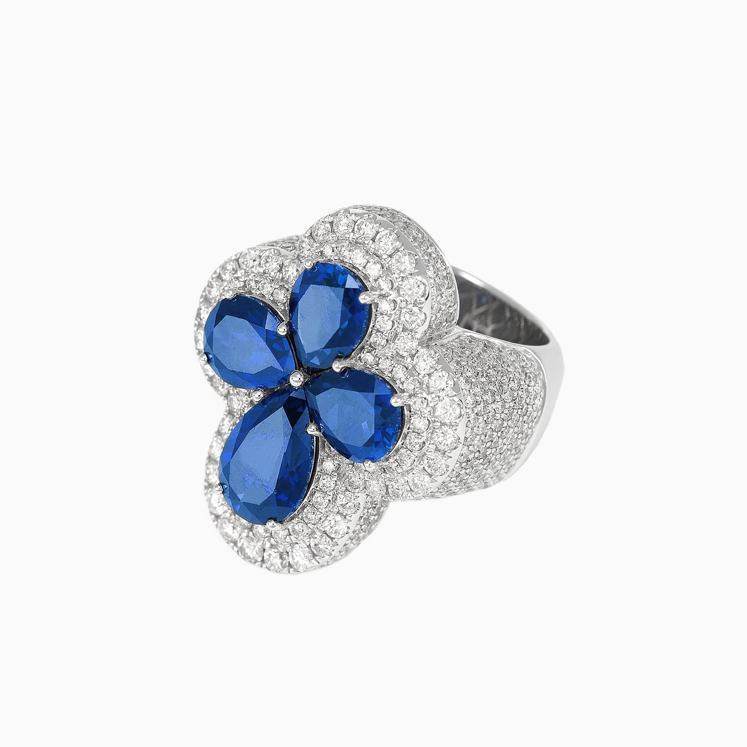 Anillo Cruz Oro Blanco 14k con Diamantes & Piedras Preciosas Color Azul