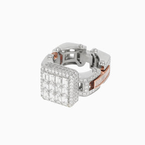 Anillo Mecanismo Eslabon Oro Blanco & Rosa 14k con Diamantes