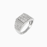 Anillo Oro Blanco 14k Cuadrado al Centro con Diamantes