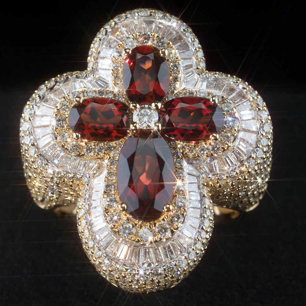 Anillo Cruz con Zafiros Color Granate 14k Oro Rosa