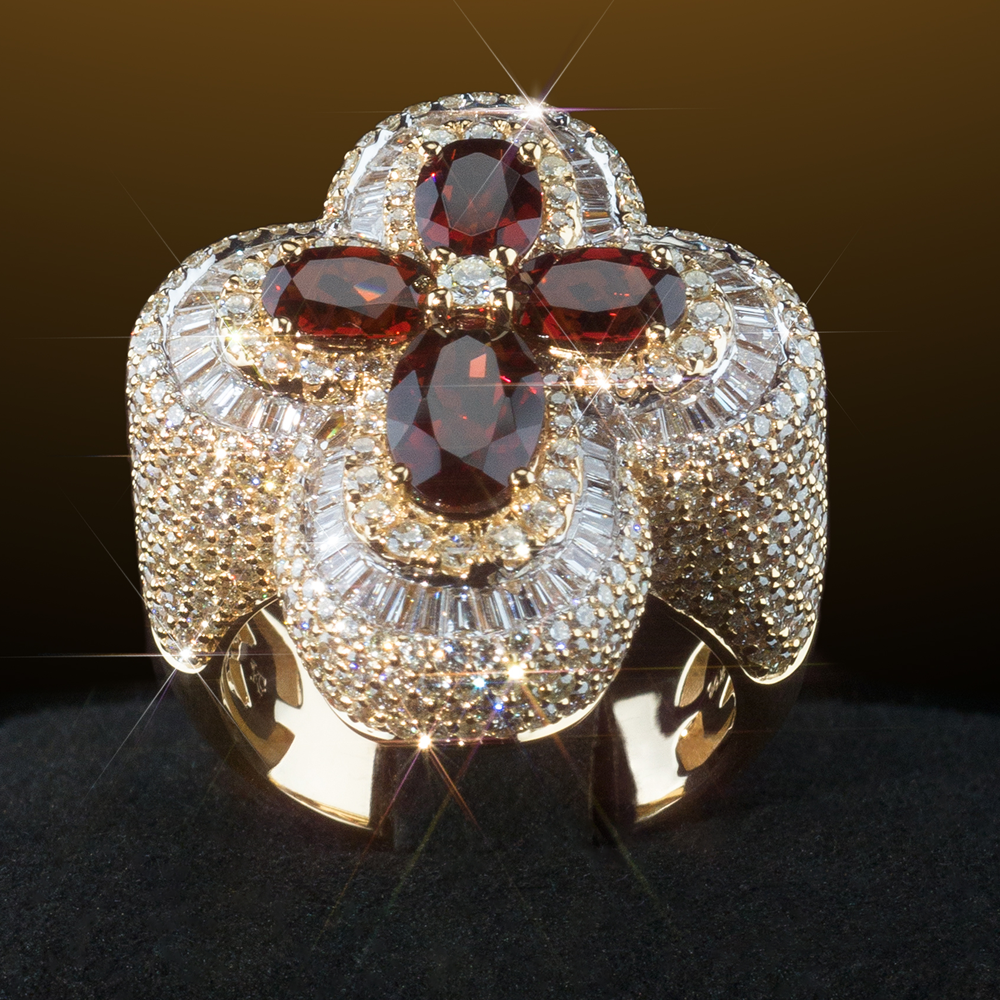 Anillo Cruz con Zafiros Color Granate 14k Oro Rosa