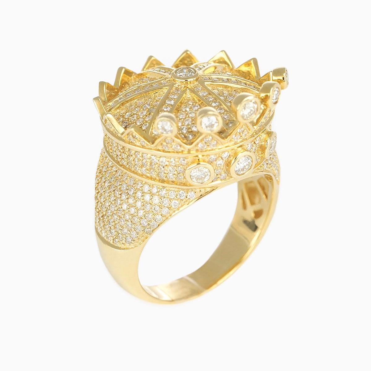 Anillo Corona Oro Amarillo 10k con Diamantes