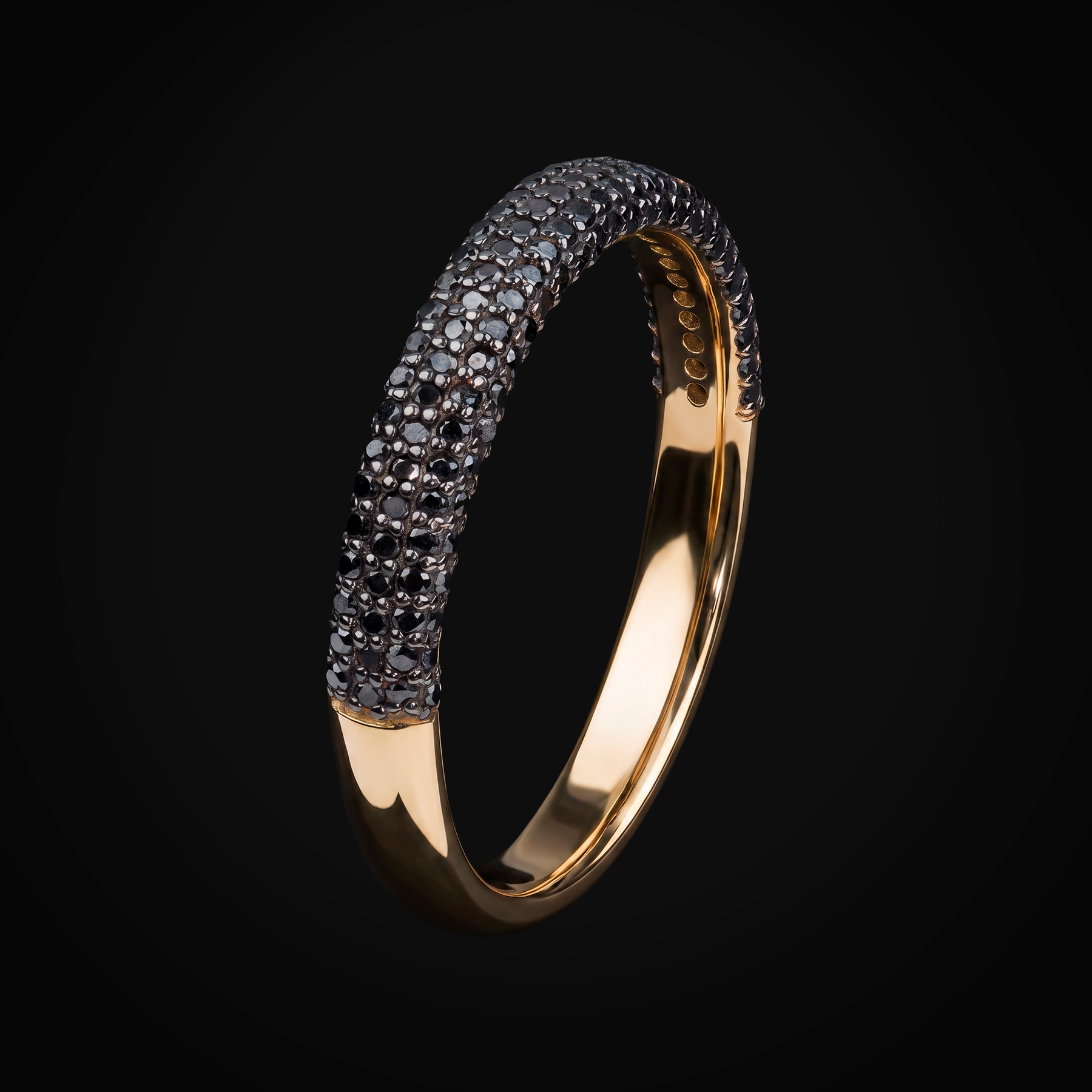 Anillo Medio Cuerpo Full Iced 14k Oro Amarillo Con Diamantes Black + Estuche