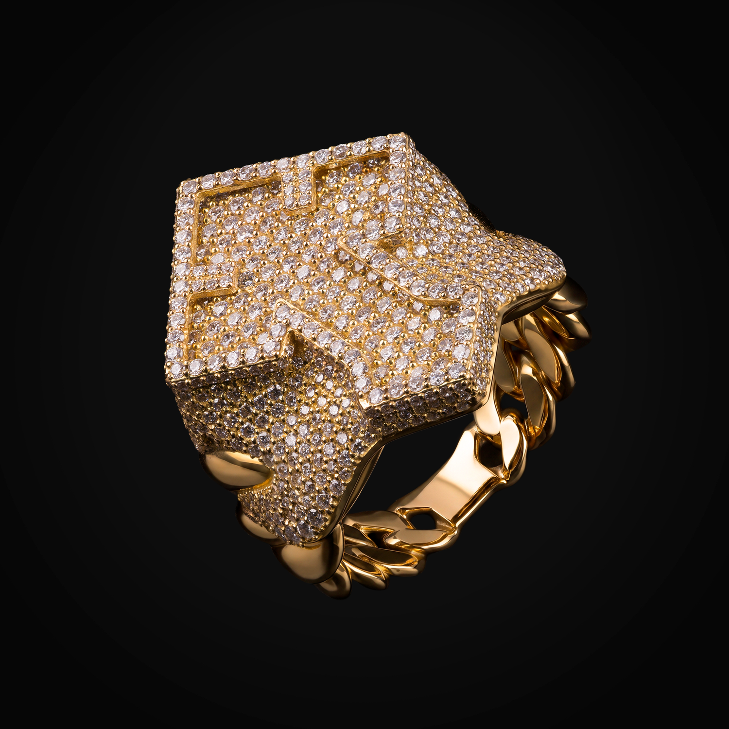 Anillo Barbado Cruz Central 18k Oro Amarillo Con Diamantes + Estuche