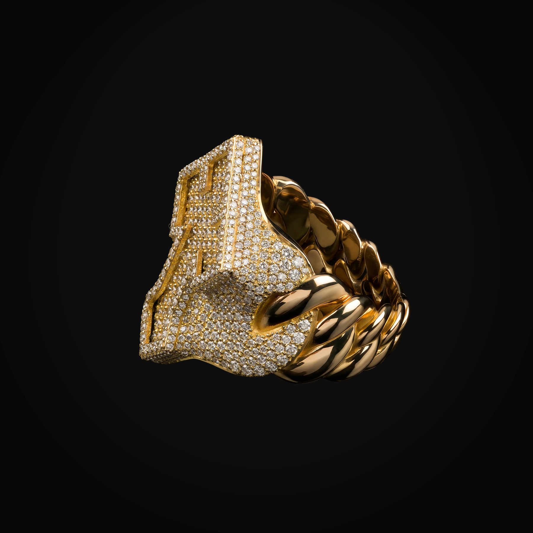 Anillo Barbado Cruz Central 18k Oro Amarillo Con Diamantes + Estuche