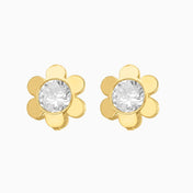 Broqueles Flor 6 Pétalos + Circonia Suiza Central Oro 14k