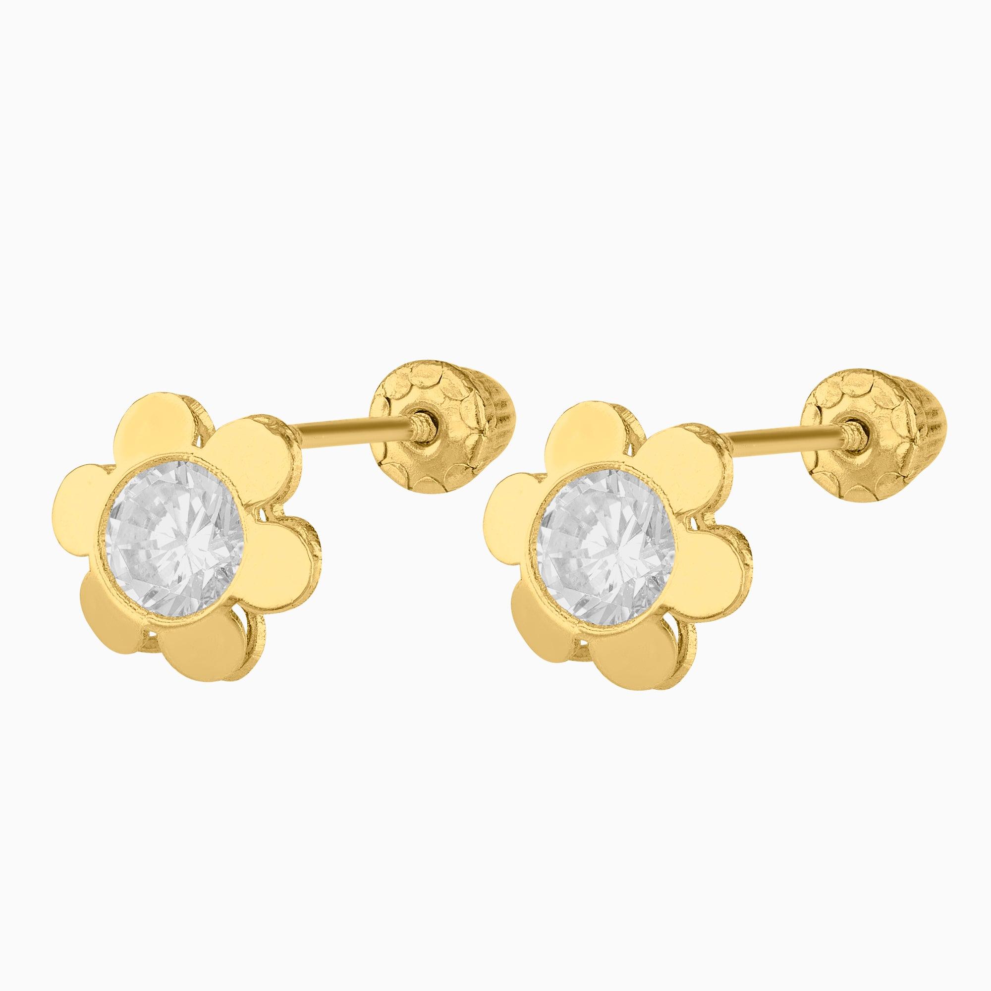 Broqueles Estrella 5 Picos + Circonia Suiza Central Oro 14k + Estuche | broquel de oro | Maestros Joyeros