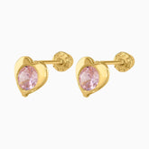 Broqueles Corazón + Circonia Suiza Central Rosa Oro 14k